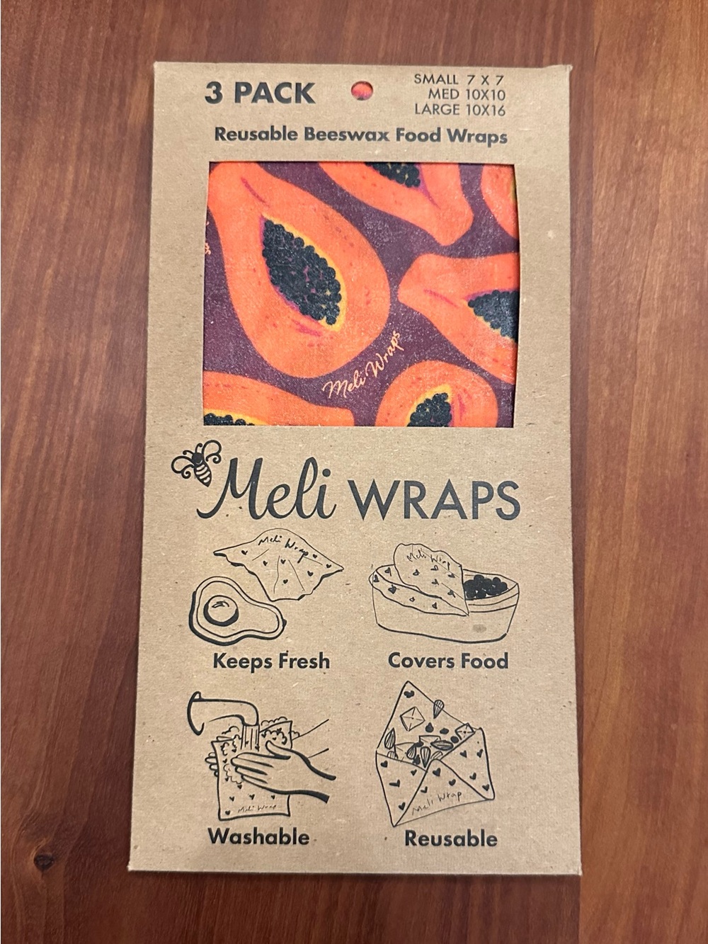 Meli Wraps Beeswax Food Wrap - Purple Papaya Print. 3 Pack.